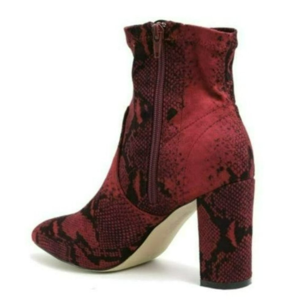 NWT Catherine Catherine Malandrino Snake Faux Suede Block Heel Stretch Booties - Picture 3 of 6
